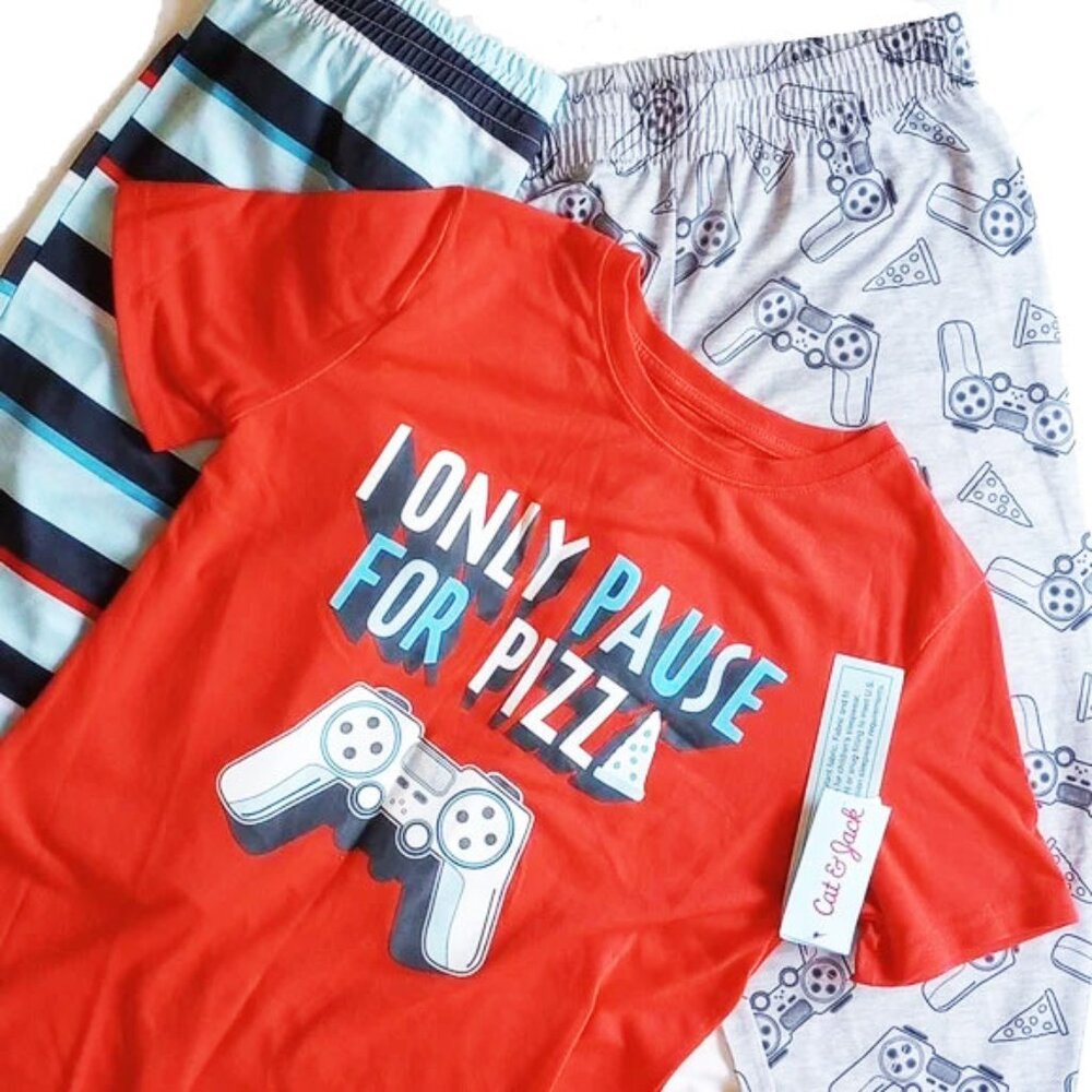 NWT Cat & Jack Pajama Set I Only Pause For Pizza XL 16 Top Bottom Shorts